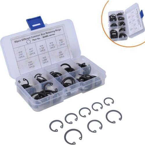 80PCS M16-M25 Stainless Steel Snap Rings Circlip /C Type Spring Steel Different Common Size Retaining Rings for cars