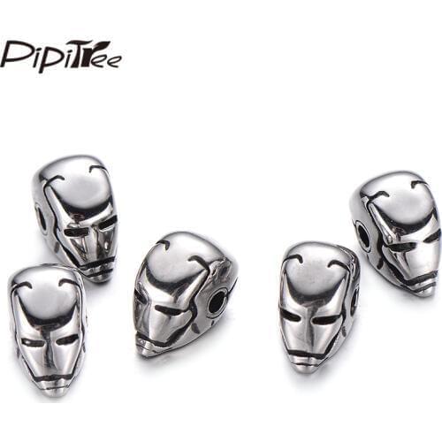 Pipitree 4pcs/lot Stainless Steel Beads Fashion Super Hero Helmet Beads DIY Jewelry Making Men Bracelet Charms Accessories