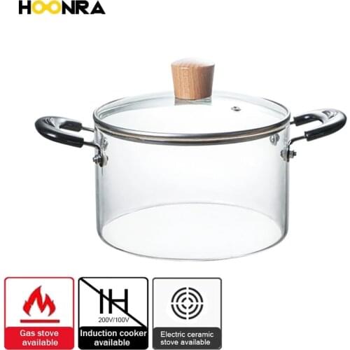 HOONRA 2.3L Household Glass Cooking Pot Heat-resistant Soup Pot Transparent Salad Instant Noodle Bowl Kitchen Cookware Saucepan