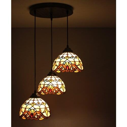 European Tiffany chandelier E27 chandelier sun flower vintage shell Mediterranean 3 line head lamp balcony aisle home decoration