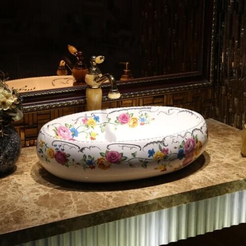 European Art Oval-shaped Ceramic Washbasin Household Toilet ceramic Washbasin bathroom sink