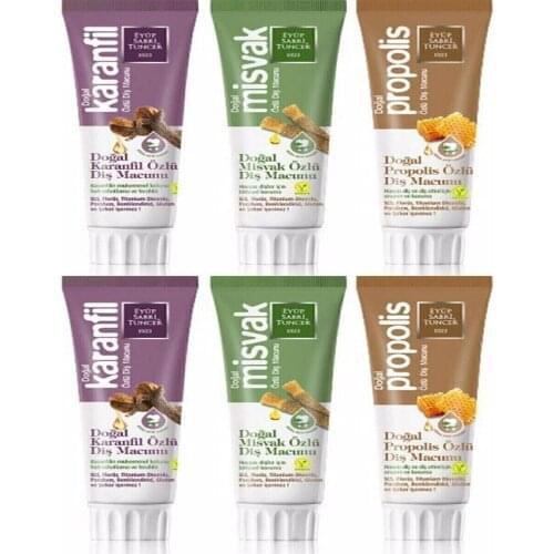 Eyüp Sabri Tuncer Vegan Natural 75ml Toothpaste 3 Pcs Misvak Propolis Clove Bamboo Carbon Toothbrush Gift White Healthy Teeth