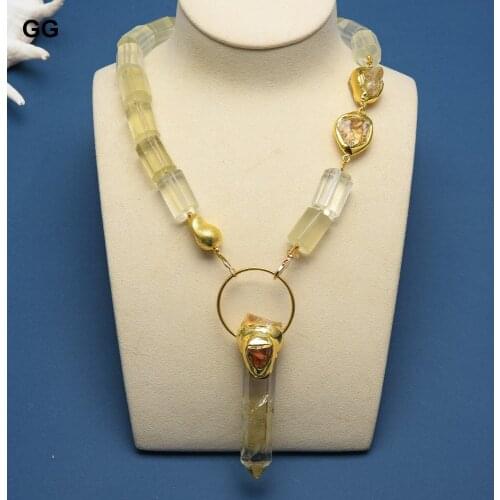 GuaiGuai Jewelry Natural Faceted Cylinder Lemon Quartzs Gold Color Nugget Beads Citrines Pendant Necklace For Women