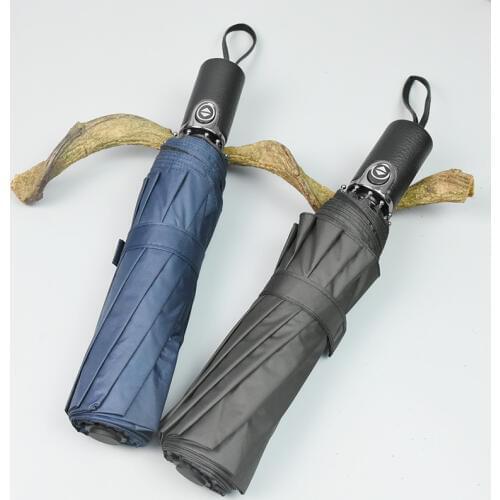 JESSE KAMM shigu fully automatic umbrella business man leather handle with triple folding vinyl for wind protection