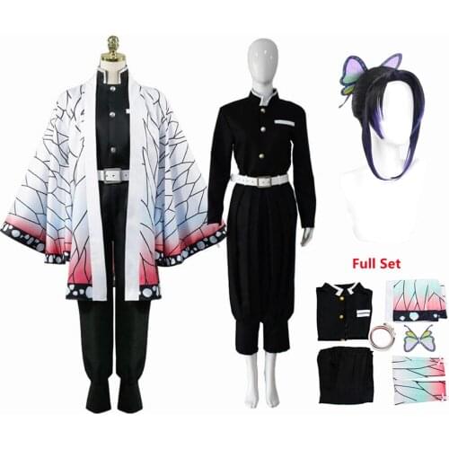 Anime Demon Slayer Kimetsu no Yaiba Kochou Shinobu Costume Halloween Women Costume Kimetsu no Yaiba Cosplay Kimono