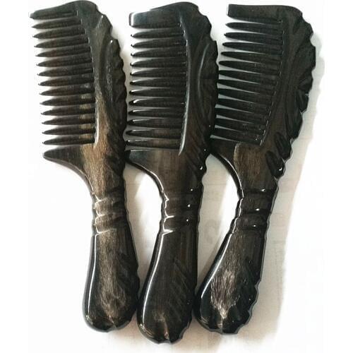 MC Brand Super Quality Handmade Black Buffalo Ox Horn Comb For Hair Fine Width Teeth Thicken Tangle Comb For Combing Hair Combs