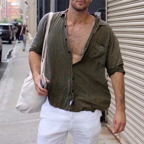 Mens Lapel Linen Cotton Solid Color Long-sleeved Shirt Spring Leisure Holiday Daily Loose Button Shirt Mens Clothing Shirt Top