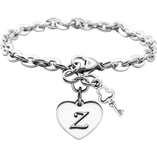 MYLONINGCHARM Hollow letter charm Bracelet Stainless Steel Heart Charm Bracelet Trendy Woman Bangle Bracelet inner size 62-65mm