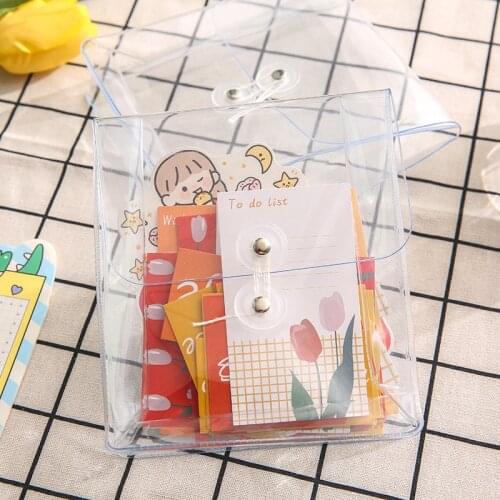 1pc Transparent PVC Winding Storage Bag File Folder Desk Document Bag Makeup Tapes Stickers Organizer Bag Office School Supplies