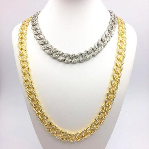 Dropshipping Hip Hop ICED OUT Necklaces Rhinestone Rapper Jewelry MIAMI CUBAN CHAIN Bling Bling Gold Chians