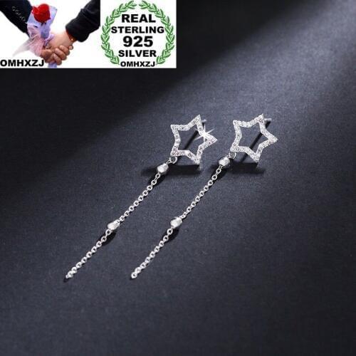 OMHXZJ Wholesale European Fashion Woman Girl Party Wedding Gift White Star AAA Zircon S925 Sterling Silver Stud Earrings EA138