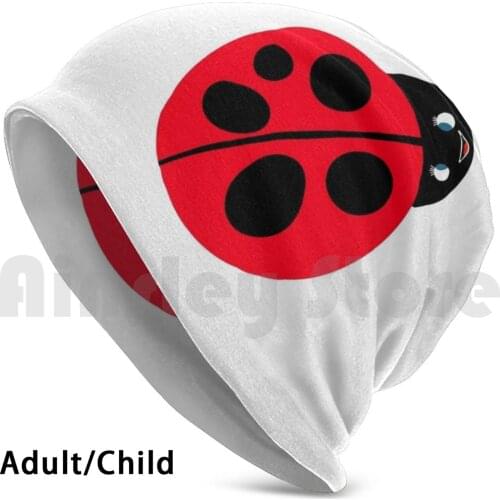 Red And Black Funny Ladybird Beetle Bug Digital Art Gift Idea Beanies Knit Hat Hip Hop Polka Dots Pattern