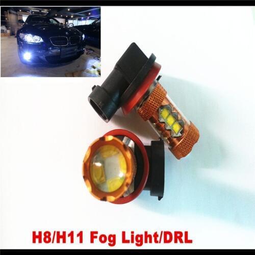 2Pcs Super Bright White 80W High Power LED 1600LM H8 H11 Fog Driving Light Lamp DRL+Error Free Bypass Decoders Wirings
