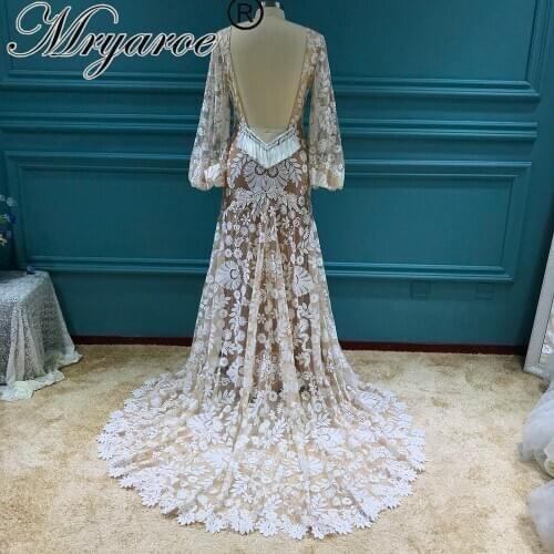 Mryarce 2020 Modern Bride Unique Lace Long Sleeve Boho Wedding Dress Bohemian Bridal Gowns