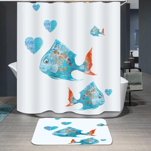 Thickened Printing Waterproof and Mildew-proof Deep-sea Tropical Fish Bathroom Bathroom Curtain