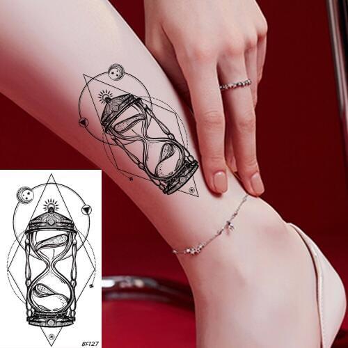 VANKIRS Sexy Ankle Hourglass Black Geometry Tattoo Temporary Women Arm Wrist Tattoo Stickers Men Waterproof Fake Tato Body Paste