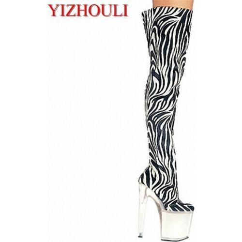 20 cm high heels, lace-up high boots, thick-soled club exotic dancer 8 inches sexy women up to thigh high boots