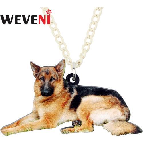WEVENI Acrylic Lying German Shepherd Dog Necklace Pendant Choker Chain Pets Animal Jewelry For Women Girls Gifts Accessories New