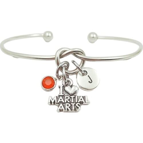 I Love Martial Arts Retro Creative Initial Letter Monogram Birthstone Adjustable Bracelet Fashion Jewelry Women Gift Pendant