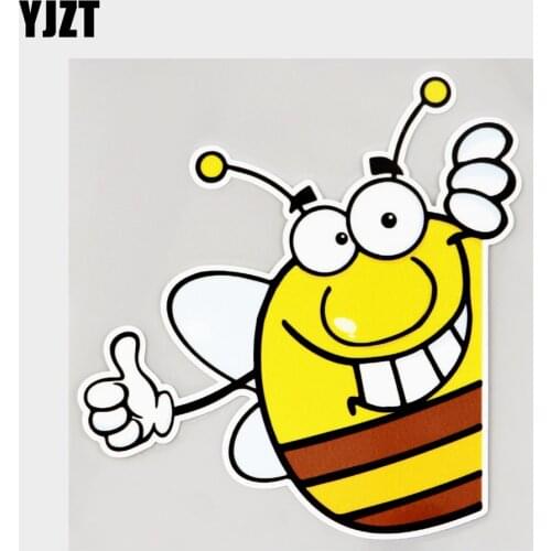 YJZT 13.4CM×14.2CM Car Sticker Pudgy Bee With A Thumb PVC Decal 11C-0086