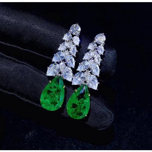 Green color tear drop shape cubic zircon drop earring 925 sterling silver with cubic zircon fine women jewelry for party
