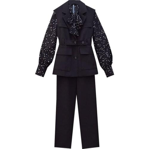 Plus Size Blouse Vest Formal Year-old Femal Costume 3 Piece Set Women Set Top And Pants Suit Ensemble Femme Conjunto Feminino