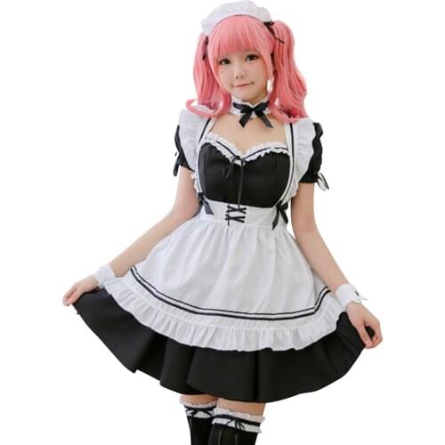 Women Lovely Maid Cosplay Costume Lolita Long Dresses Black Animation Show Japanese Outfit Dress Clothes Costume Accessories