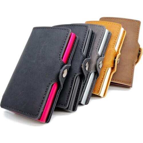 1 Piece Pu Leather Metal Card Holder RFID Blocking Aluminium Leather Business ID Credit Card holder Men Slim Case Wallet Purse