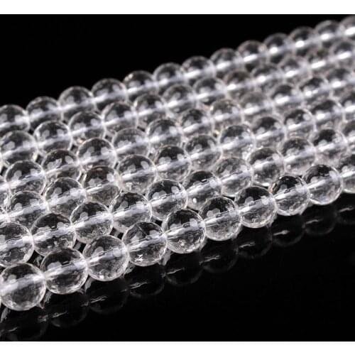 Natural 128Faceted Crystal Gemstone Round 6 8 10 12mm White Quartz Beads Accessories for Neckalce Bracelet DIY Jewerly Making