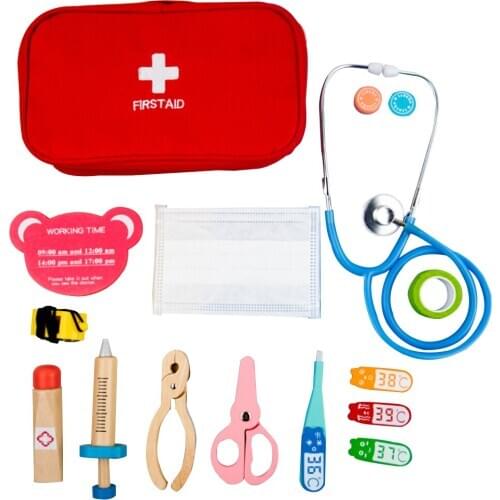 15pcs Kids Cosplay Medical Kit Wooden First Aid Kit Equipment Doctor Kit Pretend Play Doctor Set For Childrens Gift