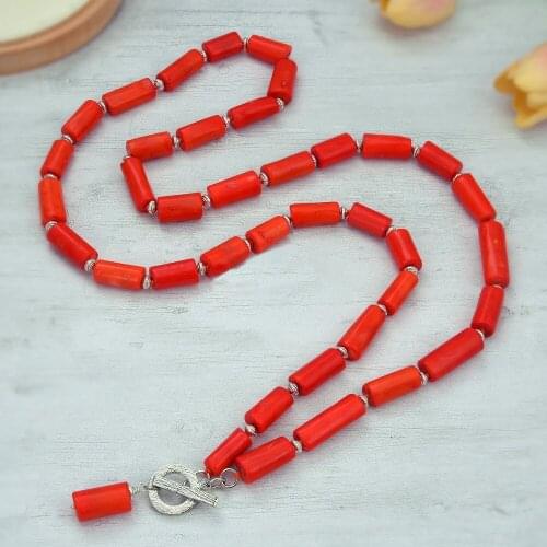 40" 12x20MM Pink Coral Pendant Necklace