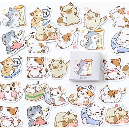 45 Pcs/box New Kawaii Cat Mini Sticker DIY Scrapbooking Notebook Phone Self Adhesive Stickers School Office Stationery Supplies