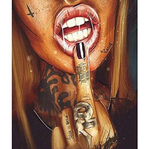 5D Poured Glue Diamond Painting Kits Scalloped Edge Bad Girl Full Round DIY Pattern Rhinestone Embroidery Arts Craft Wall Decor