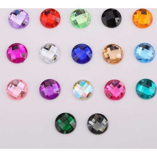 8mm/10mm/12mm/15mm Sewing Acrylic Rhinestone Round Flatback Transparent Crystal Beads For Wedding Dress DIY 18 colors choose