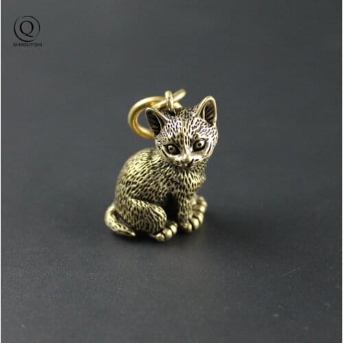 Pure Copper Plutus Cat Keychain DIY Hanging Accessories Jewelry Cute Animal Kitten Figure Keyring Pendant Children Birthday Gift