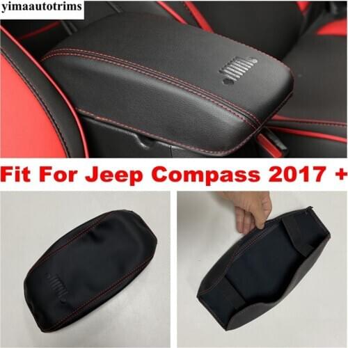 Car Styling Central Console Armrest Box Cover Protective Leather Case Pad PU Leather Accessories For Jeep Compass 2017 - 2020
