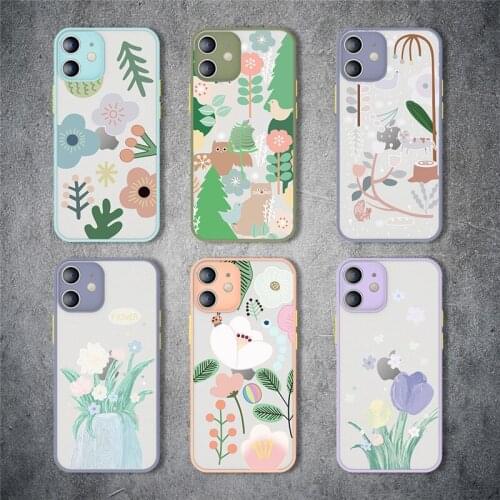 Ins Luxury Flowers Pattern Case For iPhone 11 12 Pro Max 7 8 Plus X XR XS Max 12 Mini SE 2020 Clear Matte Shockproof Back Cover
