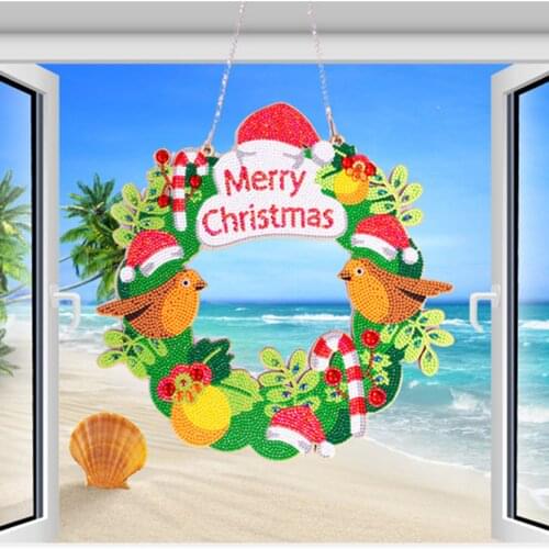 DIY Diamond Painting Christmas Flower Wreath Ornaments Resin Drawing Color Rhinestone Drawing Merry Christmas Hanging Art Craft