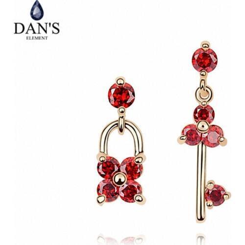 DANS ELEMENT 3 Colors Real Big Brand AAA Zirconia Micro Inlays Lock & Key Stud Earrings for Women 92844red