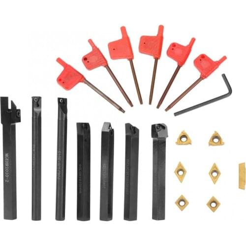 7Pcs Shank Turning Tool Mini Shank Lathe Boring Bar Turning Tool Holder + T8 Wrench Inserts for Lathe Turning Machine