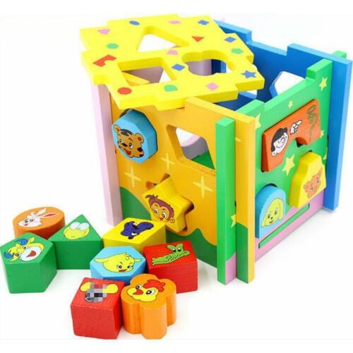 Childrens Wooden shape matching cartoon animal intelligence box assembly block