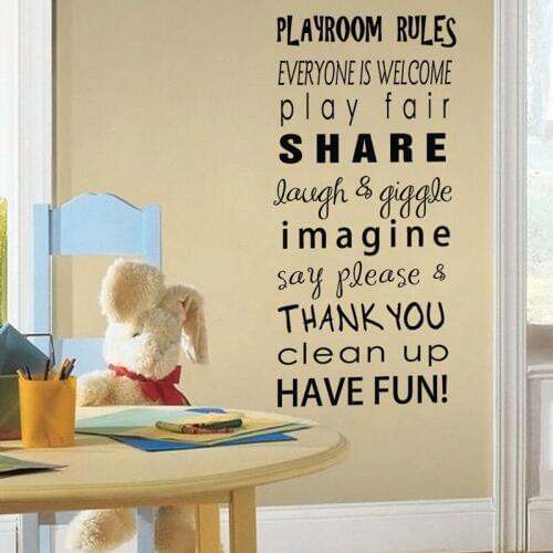 Kids Playroom Decor Removable Playroom Rules Wall Decal Kids Room Playing Rule Leetering Vinyl Wall Art Sticker AZ168