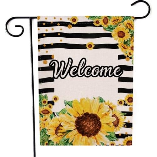 Burlap Sunflower Garden Flag Flags Decor Welcome Yard Summer Vintage Wreath Outdoor House Decoration Home Sign Banner