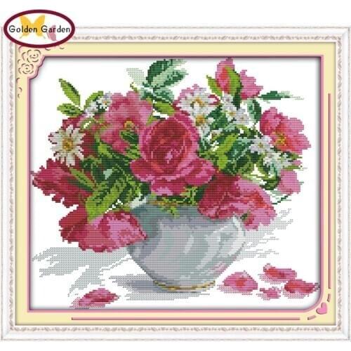 GG Roses&Daisies Counted Cross Stitch Embroidery Needlework Sets 11CT 14CT DIY Pattern Joysunday Cross Stitch Kit for Home Decor