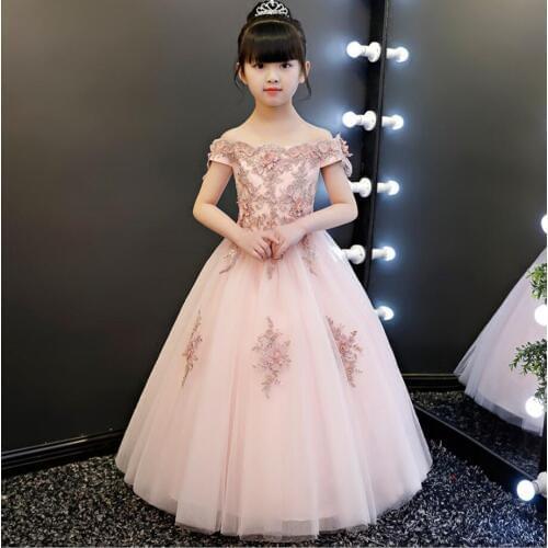 Glizt Girls Flower Girl Dress Shoulderless Wedding Dress Appliques Party Princess Birthday Dress First Communion Gown for Girls