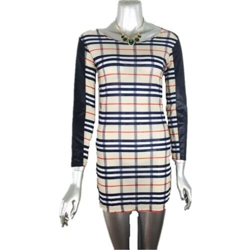 Cotton Womens Dress Party Fighting Leather Long Sleeve Skirt Inlaid Comfortable Printed StripesDream