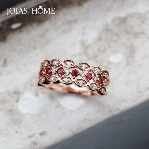 JoiasHome 925 Sterling Silver Womens Ring European and American Princess Rose Gold with Ruby Engagement Ring