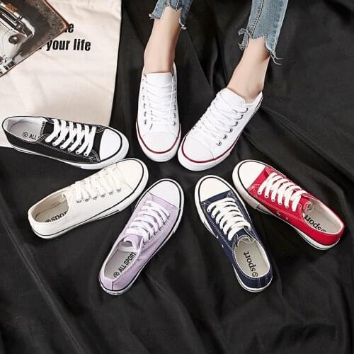 Women Shoes New Spring Canvas Sneakers Women Solid Color Casual Flats Lace-up Shoes Female Korean Style Women sneakers