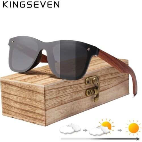 KINGSEVEN High Quality Handmade Bubinga Wooden Frame Photochromic Sunglasses Polarized UV400 Lens Men Women Fashion Sun Glasses