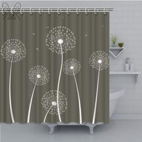 Brown and Blue Bathroom Curtain Floral Design with Swirl Lines Falling Leaves Waterproof Shower Curtain Polyester Fabric Shower